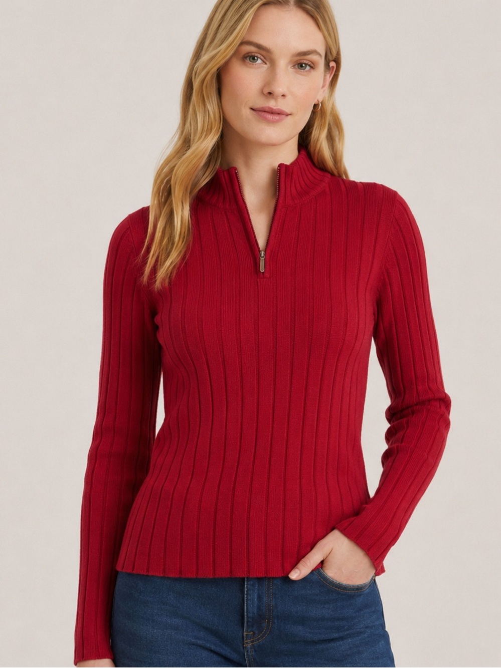 Lauren Ralph Lauren Quarter Zip 100% Cotton Sweater Petite Size S